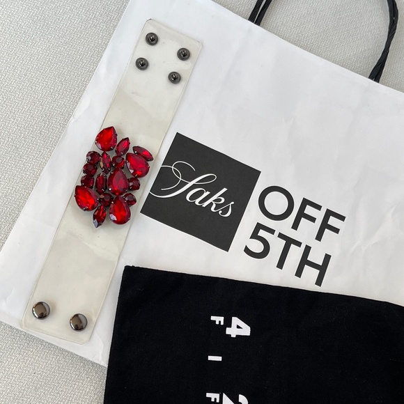 Cuff bracelet in faux red 'stones' and clear plastic. - Picture 6 of 15